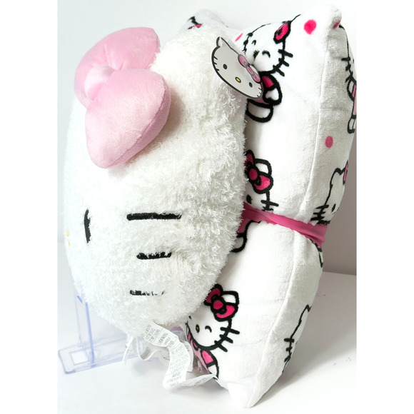 HELLO KITTY Throw Pillow SET- 2 Pack Decorative Plush Pink Bow 18x18 Kids Rm NWT - Picture 3 of 5